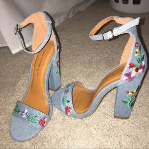 embroidered floral ankle strap heels
